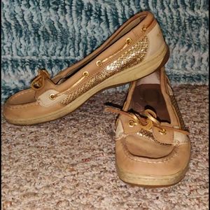 Gold and beige sperry topsiders